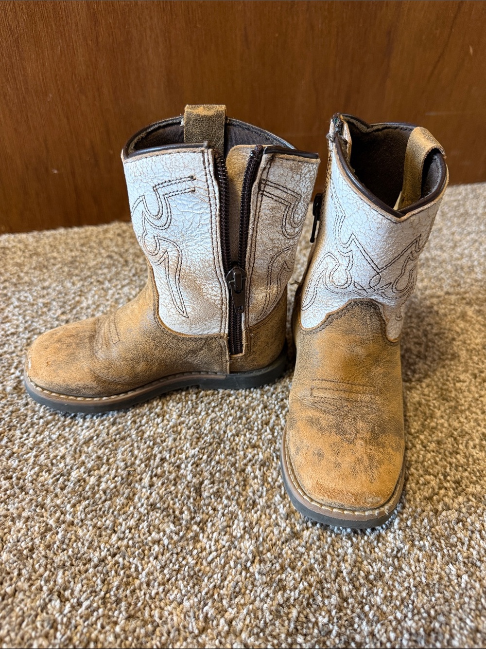 Kids Tan and Cream Western Zip Pull-On Boots